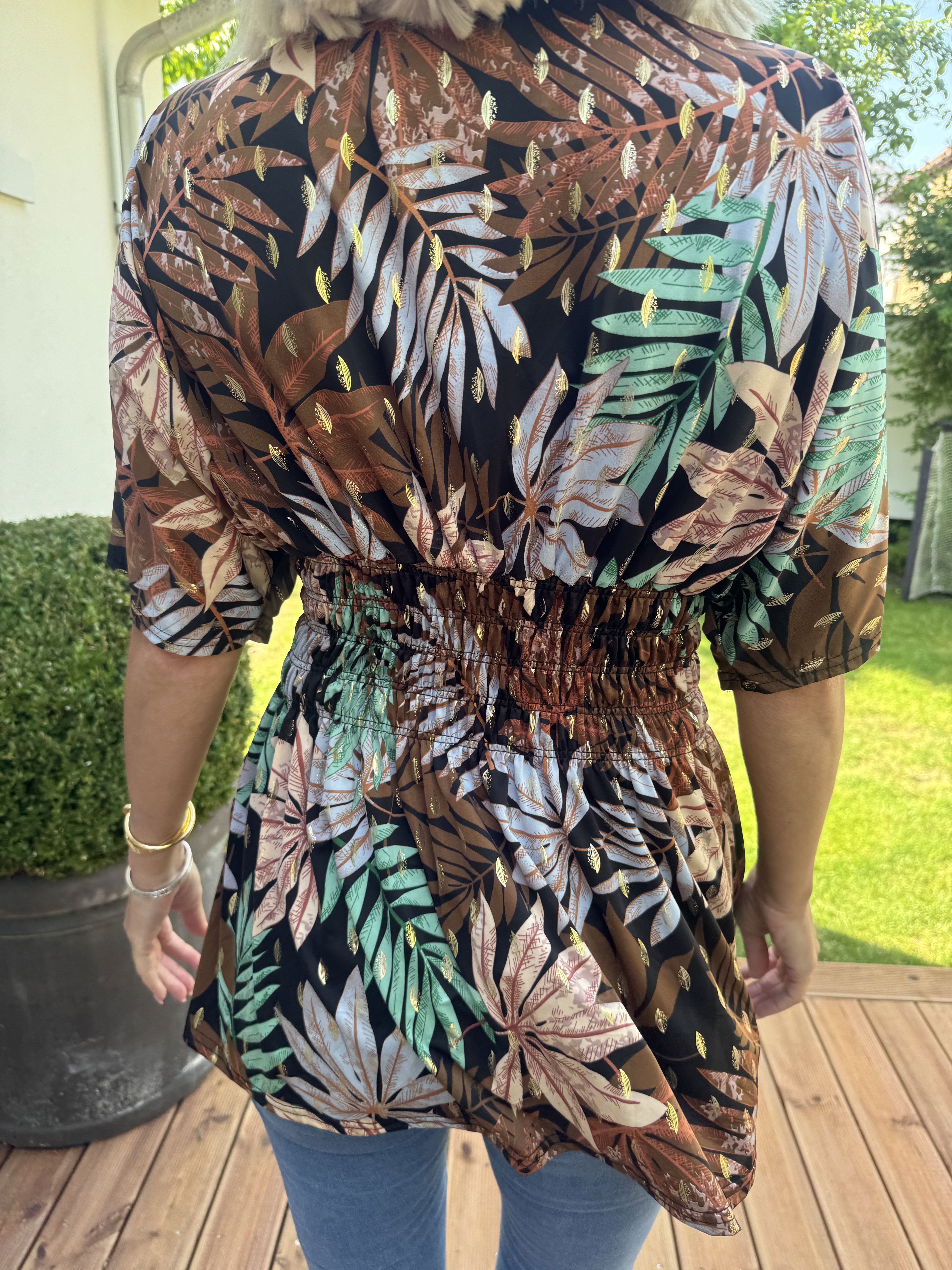 Pams Leaf Shirt S/S - Sød tunika i blomsterprint med smock